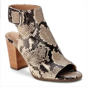 Vionic Blakely Snakeskin Open-Toe Bootie Heel Women's 8 Buckle Leather